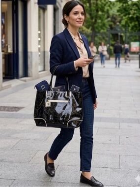 Stee lauder Classic Black Patent Tote with Gold Accent